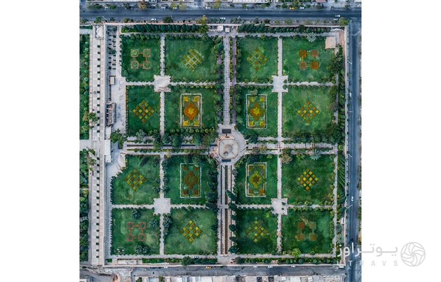 تصویر هوایی باغ جهان‌نما شیراز